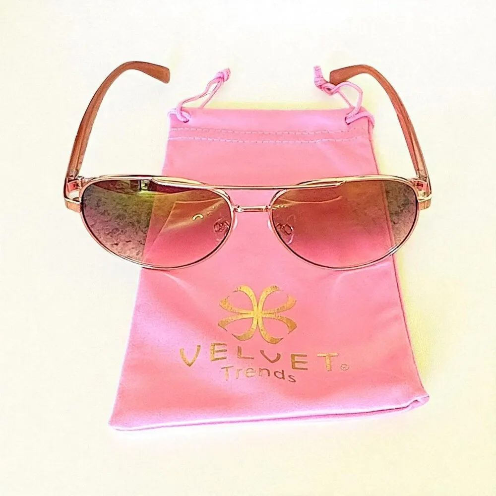 Velvet Eyewear Bonnie Aviator Sunglasses in Rose Gold Flash w/microfiber pouch